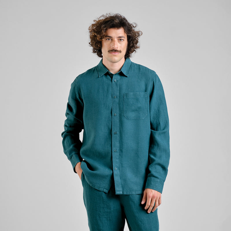DEDICATED Rute linen shirt mediterranea green men