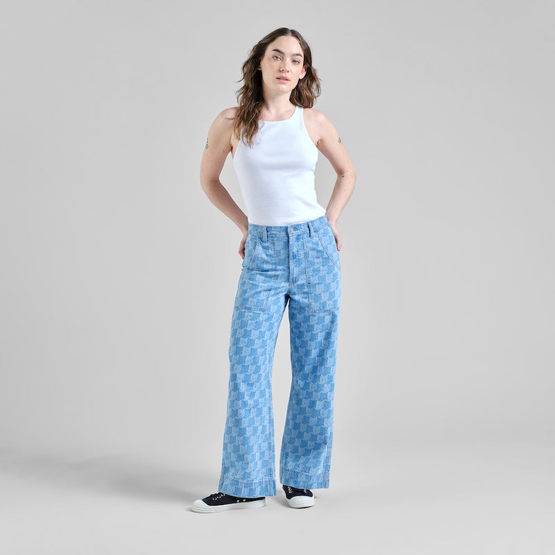 DEDICATED Vara denim pepita cats workwear pants light blue women