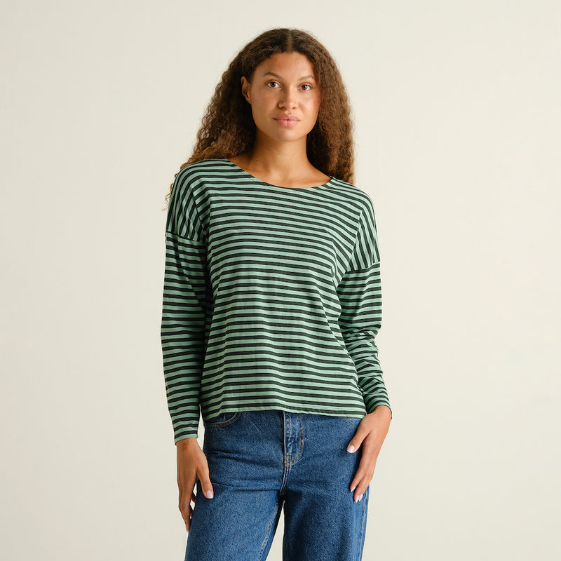 DEDICATED Humledal stripes top dark green granite green women