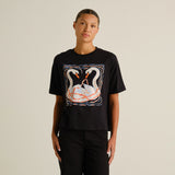 DEDICATED Vadstena painted swans t-shirt black women