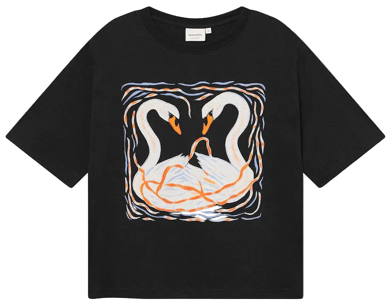 DEDICATED Vadstena painted swans t-shirt black women