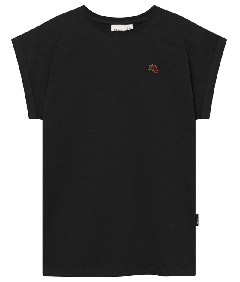 DEDICATED Visby croissant EMB t-shirt black women