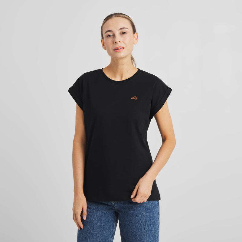 DEDICATED Visby croissant EMB t-shirt black women
