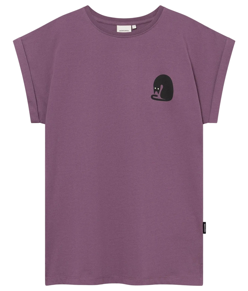 DEDICATED Visby curious cat t-shirt berry purple women