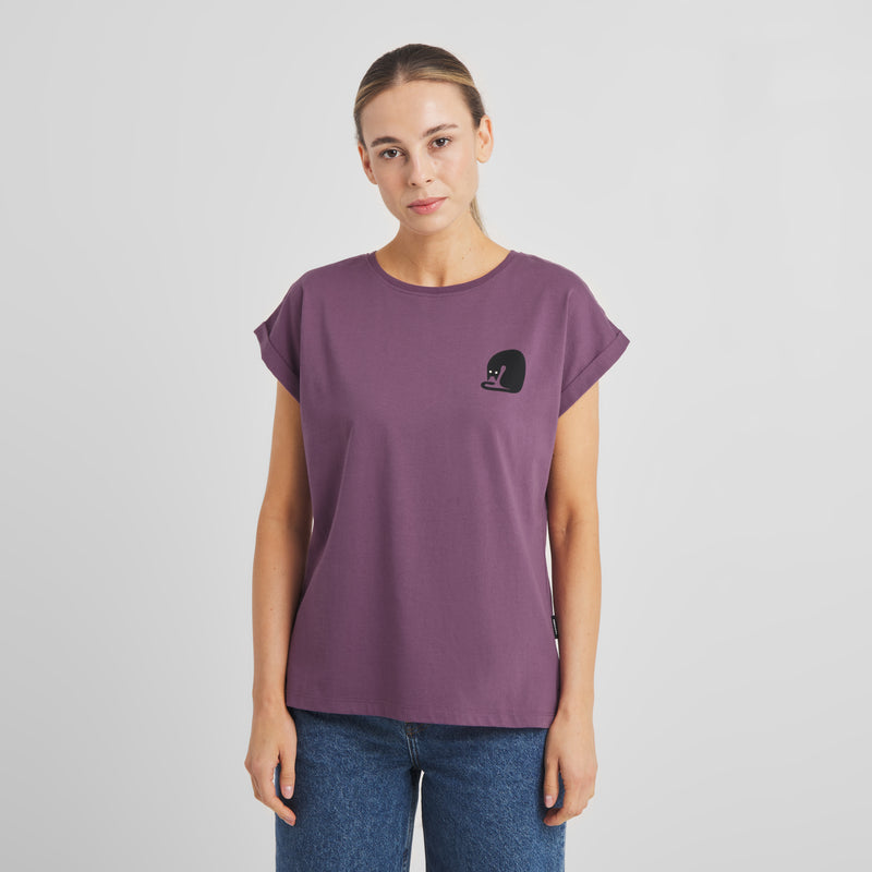 DEDICATED Visby curious cat t-shirt berry purple women