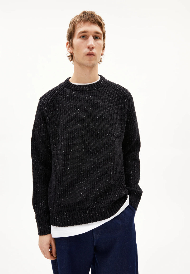 ARMEDANGELS Kiaano tweed jumper black oatmilk tweed men