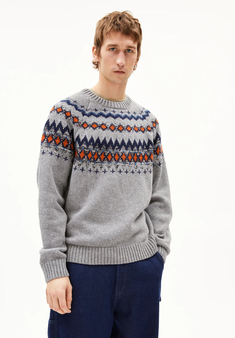 ARMEDANGELS Kaalla fair isle jumper silver melange dusty orange men