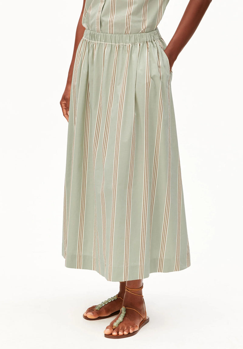 ARMEDANGELS Stripe A-line midi skirt foam light oatmilk women