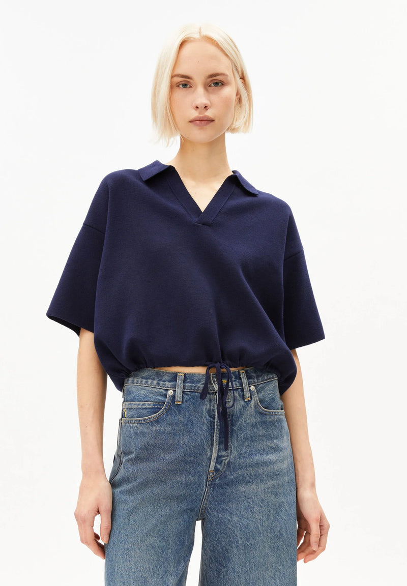 ARMEDANGELS Compact knit polo pullover tinted navy women