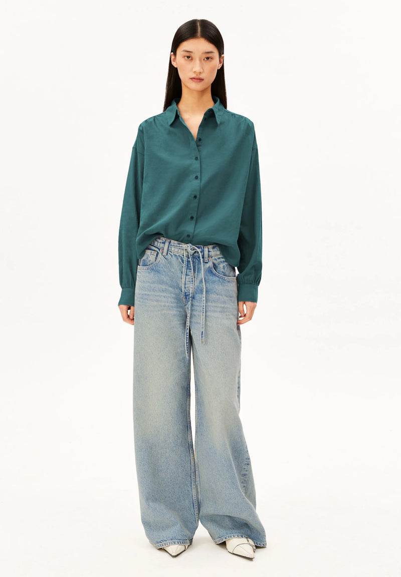 ARMEDANGELS Efinaraa flannel blouse petrol velvet women