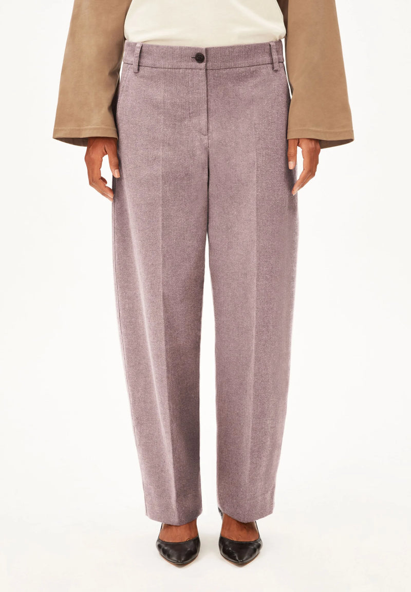 ARMEDANGELS Herringbone barrel leg pants red mahogany oatmilk women