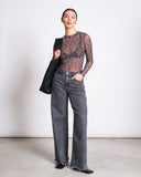 JAN 'N JUNE Dora mesh longsleeve top leo print women