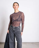 JAN 'N JUNE Dora mesh longsleeve top leo print women
