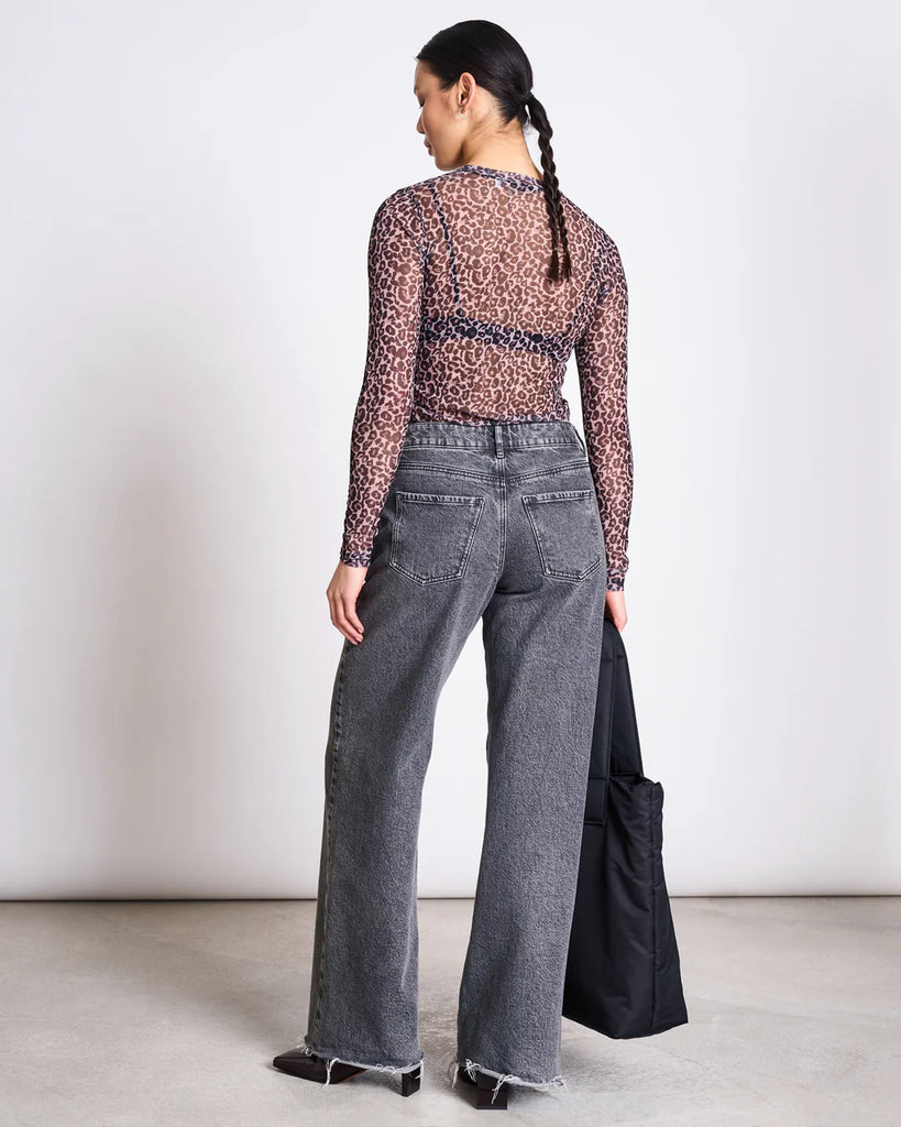 JAN 'N JUNE Dora mesh longsleeve top leo print women