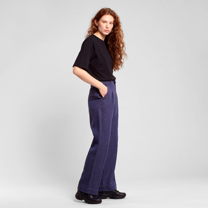 DEDICATED Uddevalla hemp trousers black iris navy women