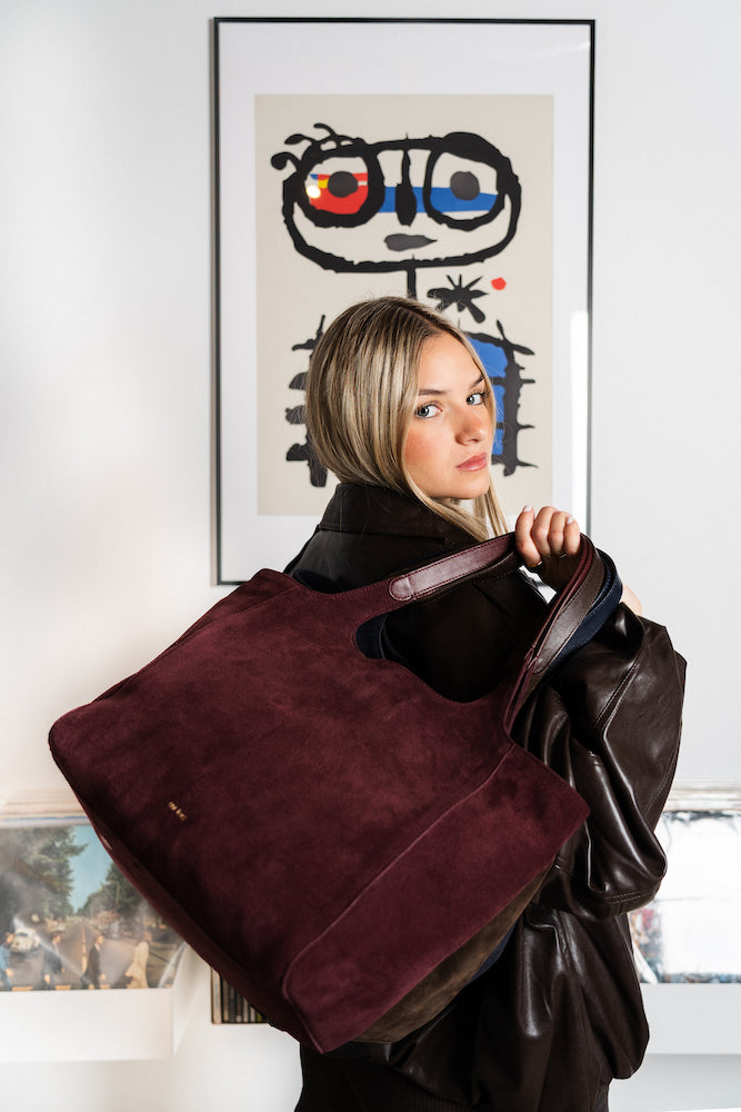 ANN KURZ Shoulder shopper bag suede mix burgundy women