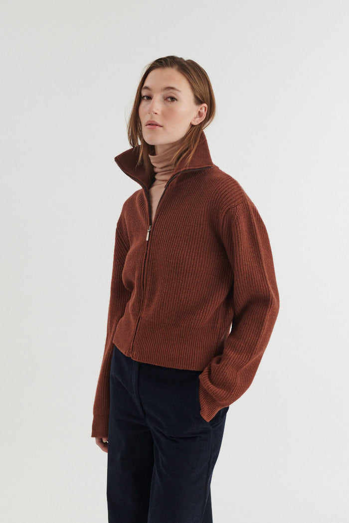 BASIC APPAREL Cady zip cardigan tortoise shell women