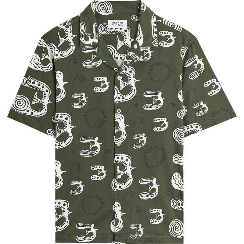 BASK IN THE SUN Birds shirt green men