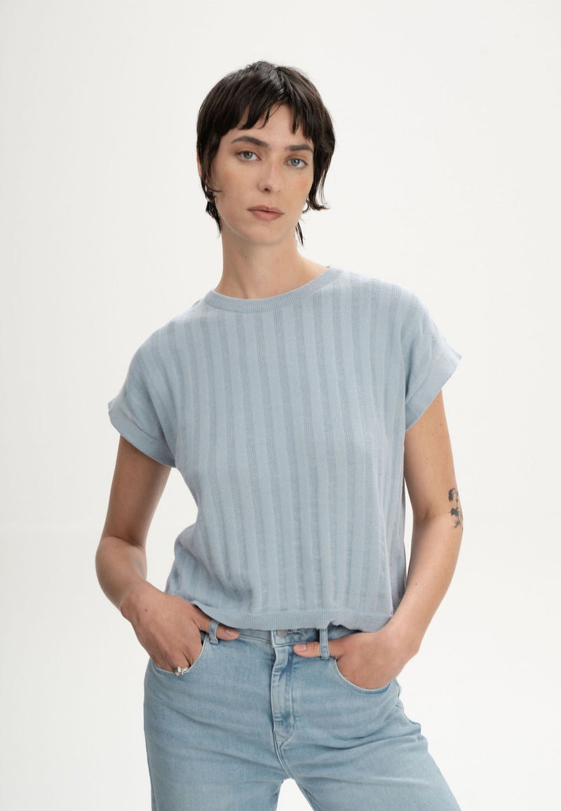 MELAWEAR Bhari stuctured knit t-shirt cloudy blue women