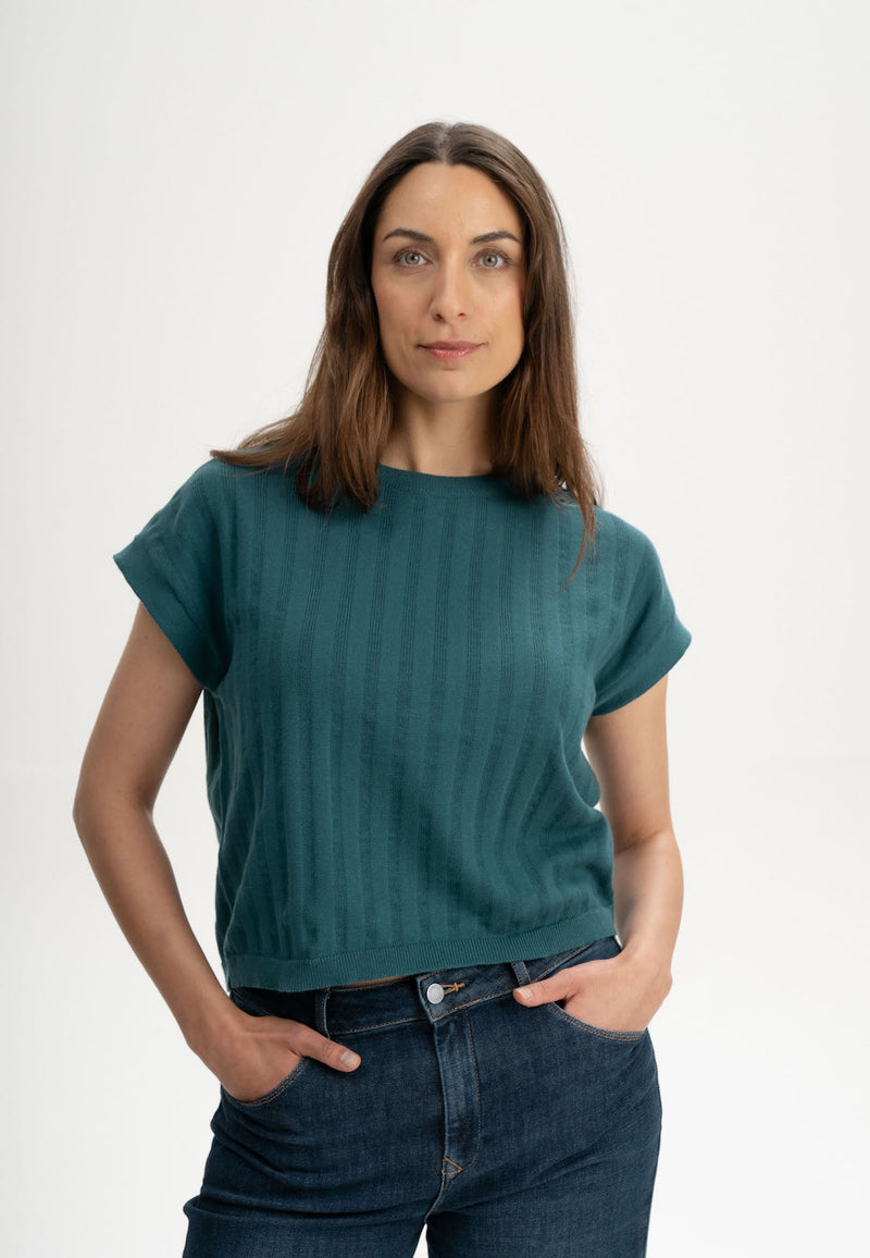 MELAWEAR Bhari stuctured knit t-shirt deep sea women