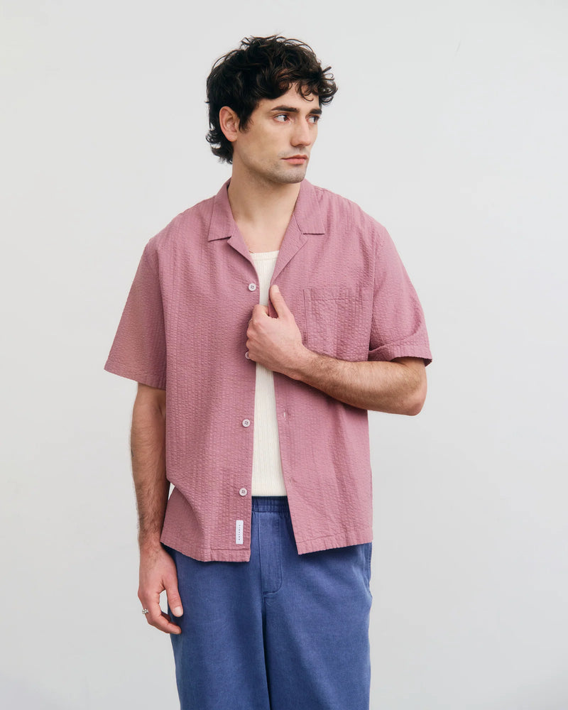 ROTHOLZ Bowling shirt seersucker pink men