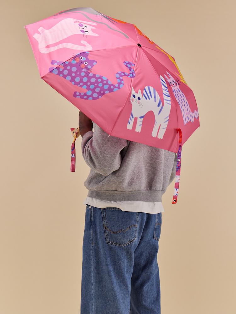 ORIGINAL DUCKHEAD Compact duck umbrella arty cats fuchsia