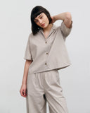 ROTHOLZ Cropped bowling shirt beige striped women