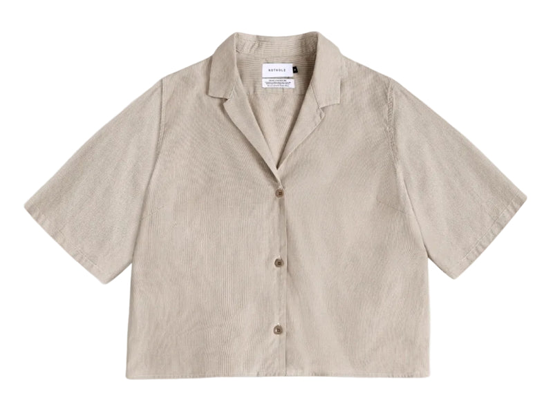 ROTHOLZ Cropped bowling shirt beige striped women