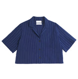 ROTHOLZ Cropped bowling shirt navy pinstripe women