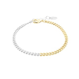 Two-tone gold and silver chain bracelet on a white background