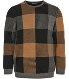 KCA 80663 Pixel checked crew neck wool knit 1300 black jet men