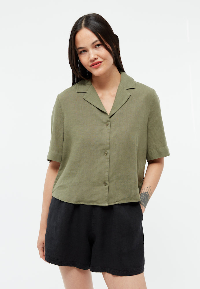 GIVN BERLIN Carol linen blouse faded olive women