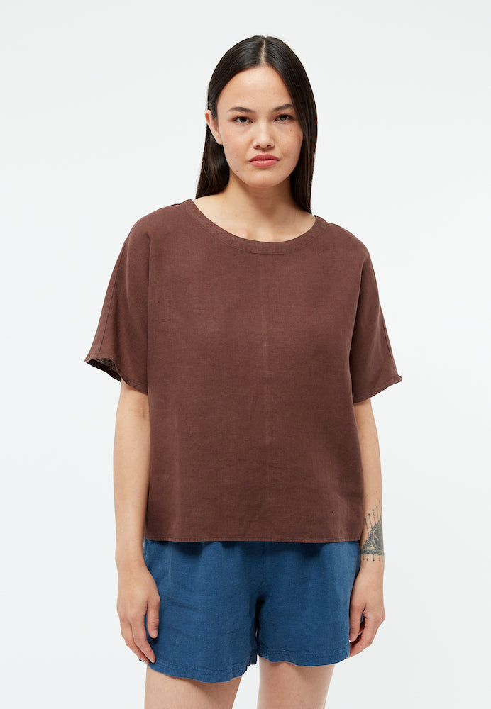 GIVN BERLIN Pina linen top chocolate brown women