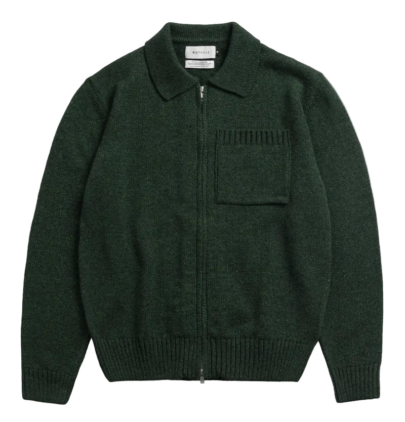 ROTHOLZ Polo zip jacket recycled wool green melange unisex
