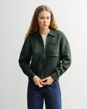 ROTHOLZ Polo zip jacket recycled wool green melange unisex