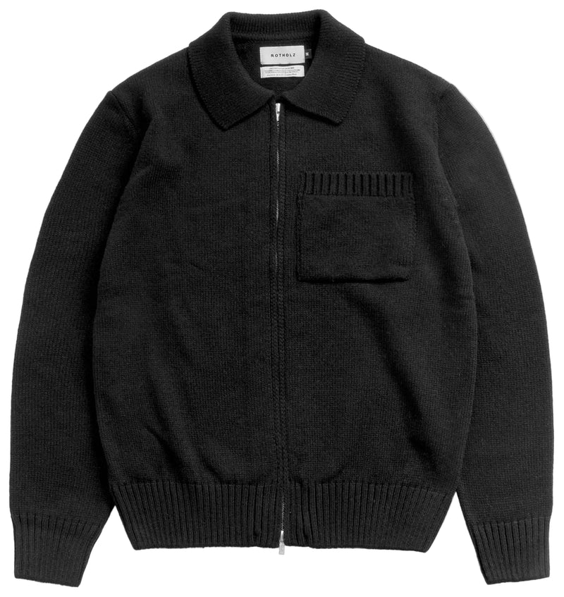ROTHOLZ Polo zip jacket recycled wool true black unisex
