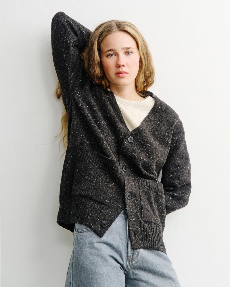 ROTHOLZ Knit cardigan speckled black unisex