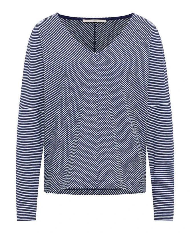 LANIUS 14495 V-neck striped top 968 purple blue creme women