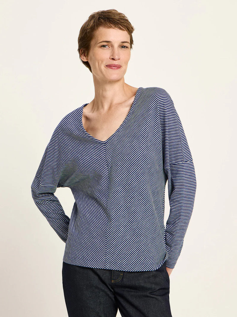 LANIUS 14495 V-neck striped top 968 purple blue creme women