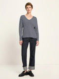 LANIUS 14495 V-neck striped top 968 purple blue creme women