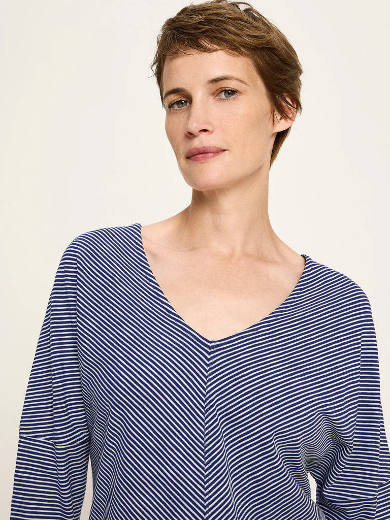 LANIUS 14495 V-neck striped top 968 purple blue creme women