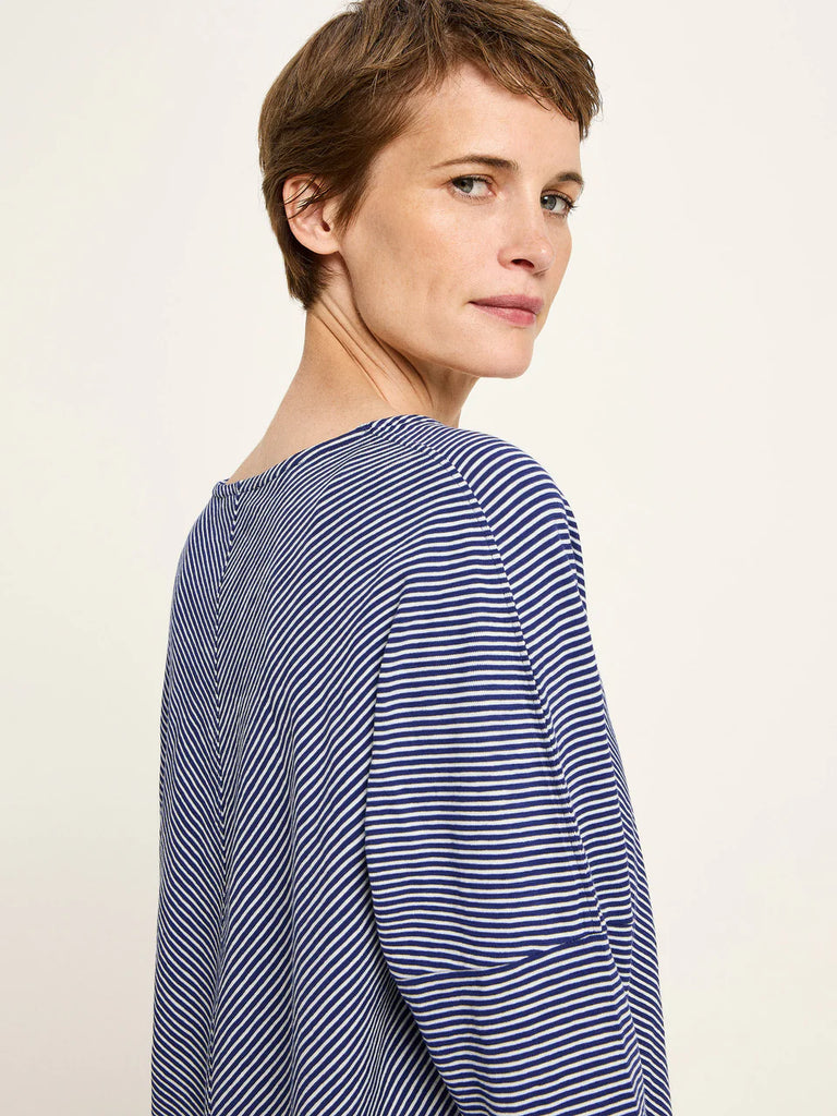 LANIUS 14495 V-neck striped top 968 purple blue creme women