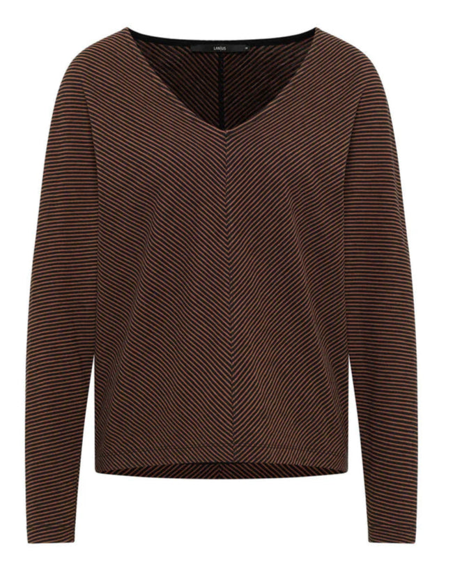LANIUS 14495 V-neck striped top 969 black cinnamon women