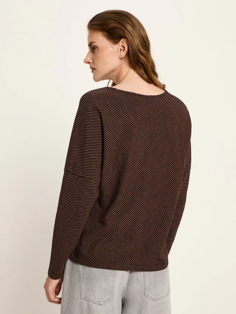 LANIUS 14495 V-neck striped top 969 black cinnamon women