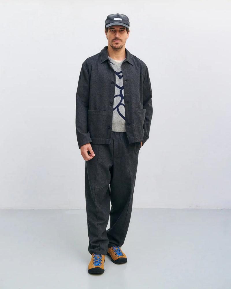 ROTHOLZ Pleated wide trousers herringbone grey men