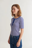BASIC APPAREL Ludmilla SS stripe granddad BA146-33 sodalite blue whisper white 867 women
