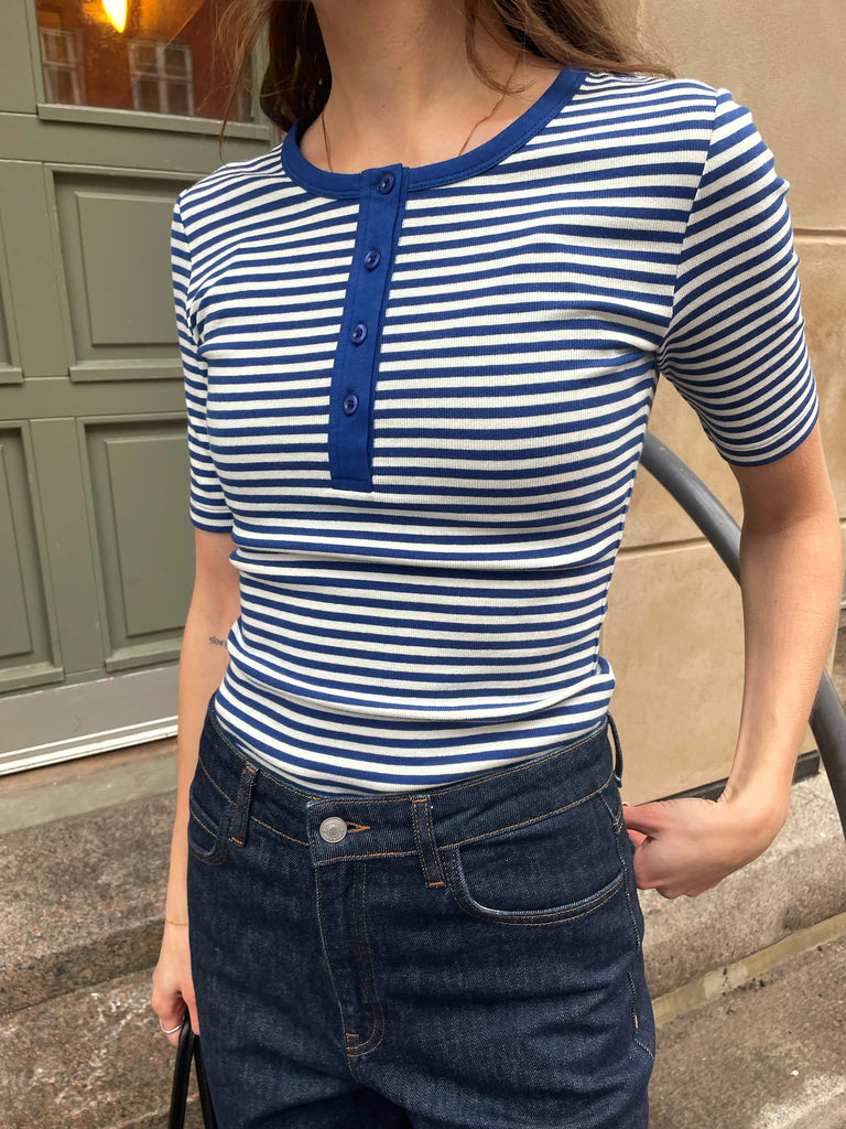 BASIC APPAREL Ludmilla SS stripe granddad BA146-33 sodalite blue whisper white 867 women