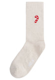 MELAWEAR Ribbed socks cream blend candy cane embroidery unisex