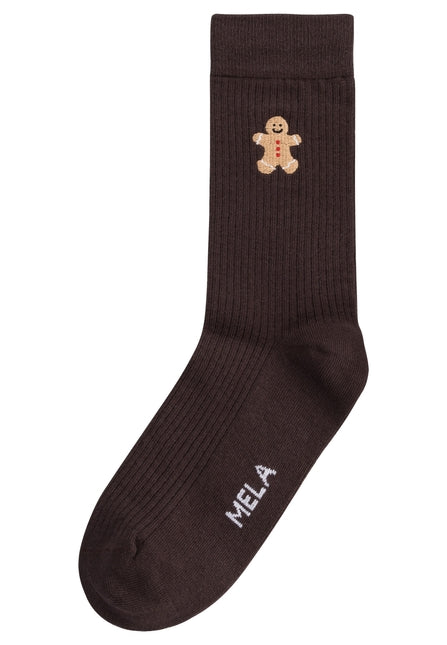 MELAWEAR Ribbed socks dark brown gingerbread embroidery unisex