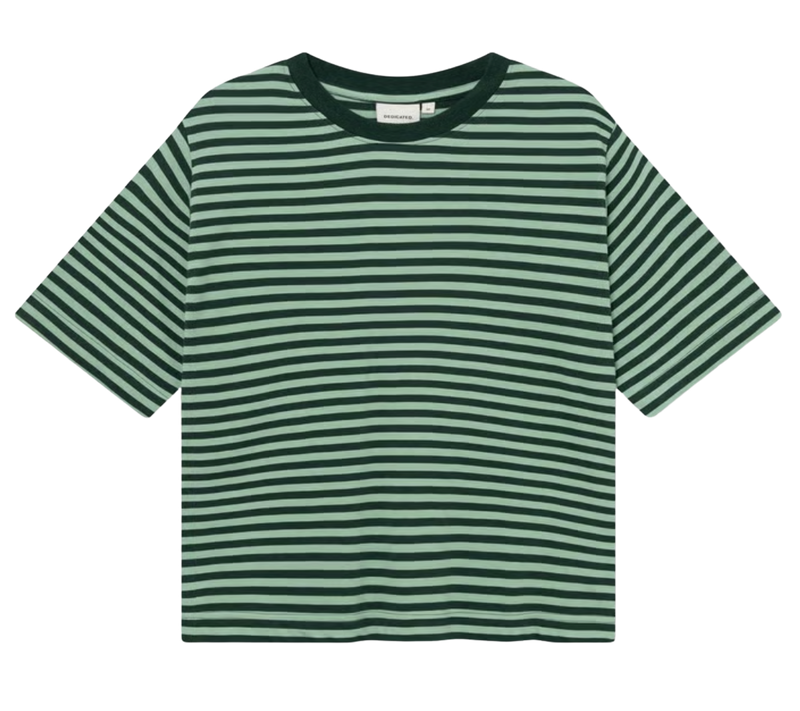 DEDICATED Vadstena stripe t-shirt dark green granite green women